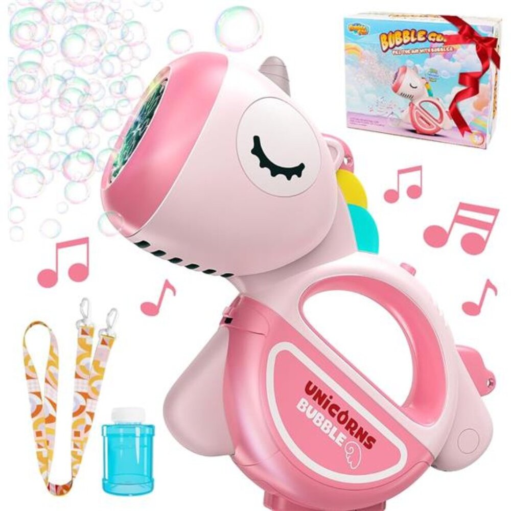 Bubble Machine Gun with Lights Music, Portable 360°Leak Proof Automatic Bubble
